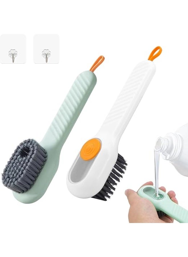 Two-piece shoe cleaning brush set with liquid dispenser for cleaning athletic shoes, sports shoes, and football boots, with handle and soft bristles for shoes, laundry, and bathroom use. - Image 1